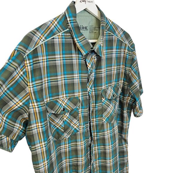 Kuhl Mens Eluxur Pearl Snap Button Down Shirt  Size Large Short Sleeve Plaid - Picture 7 of 9
